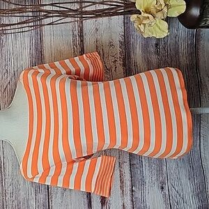 NEW LAUREN RALPH LAUREN ORANGE WHITE STRIPED SHORT CUFF SLEEVE PULLOVER TEE